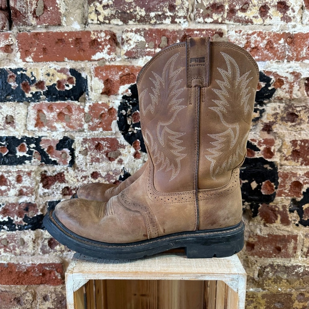 Ariat Mens Sierra Western Work Boots Brown Leather Round Toe Size 10D